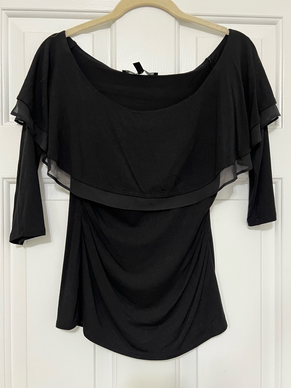 WHBM Black Layered Off-Shoulder 3/4 sleeve Top size XS